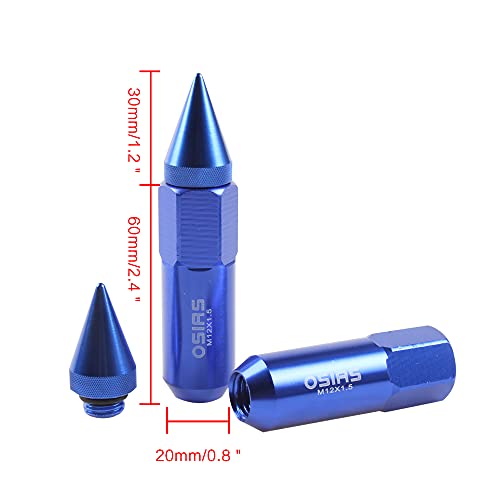 Osias 20Pcs M12X1.5 Racing Wheel 60Mm Lug Nuts With Socket Key Blue #TOP5
