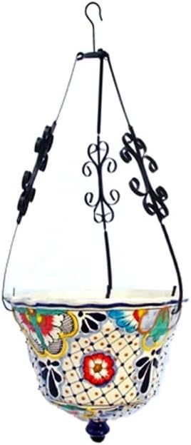 Talavera Hanging Flower Pot, Hanging Planter - 11in Indoor Outdoor Multi Colored