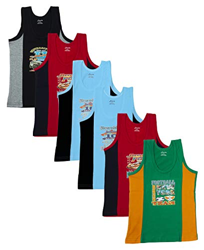 Image of Dowin Sleeveless Printed Cotton Vest for Kids Boys (Pack of 6)