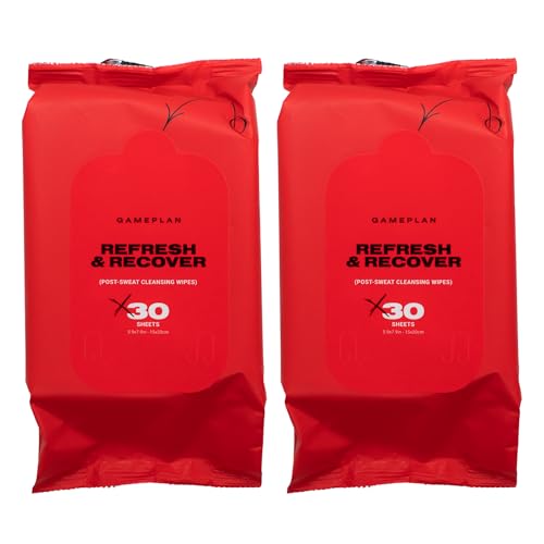 GamePlan Post-Sweat/Workout Sport Face & Body Wipes, Removes Sweat, Dirt, Oil, and Eyeblack, Durable, Biodegradable, Non-Sticky, Cleans and Moisturizes Your Skin – 2 Pack