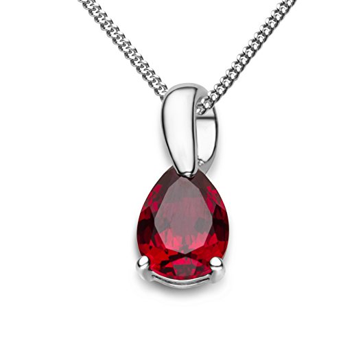 Miore Collar de Oro Blanco de 9K (375) con Rubí para Mujer, 45 cm, Plateado (Ruby)