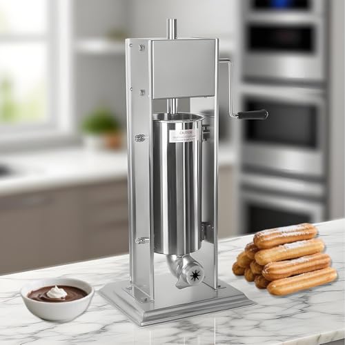 XEEAOFE Máquina de Fruta Latina de Acero Inoxidable con 5 Boquillas, Máquina de Churros de Alto Rendimiento, 5L Máquina de Rosquillas/Churros Manual Churrera para Uso Comercial o Doméstico