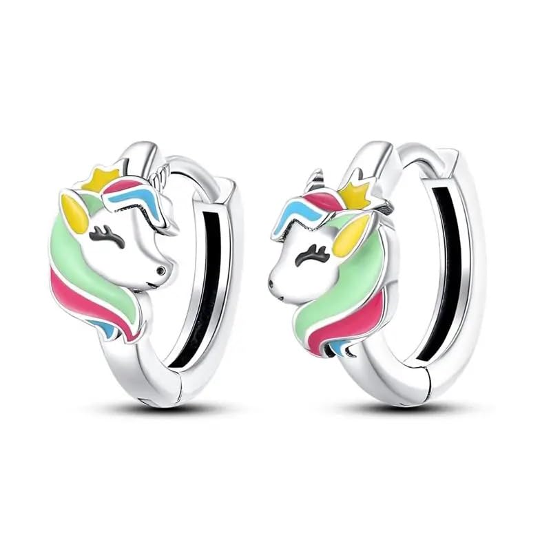 Generic Pendientes de Aro Para Niñas, Pendientes De Plata de Ley, Pendientes Unicornio Multicolor, Regalo Para Mujeres y Niñas, Joyería Original y Divertida