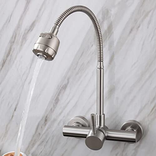 Grifo de cocina de pared para fregadero de acero inoxidable cepillado orientable 3