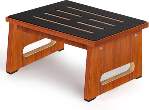 A Wooden Step Stool 8.7 Inch for Adults and Seniors with Non-Slip Rubber Pad, for Indoor and Outdoor Use, Portable Wooden Standing Aid for Bathroom, Kitchen, Bedside Table and More (Walnut Wood)