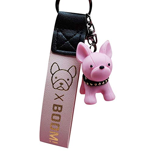 Preisvergleich Produktbild WeiHaoJian Würdig Mode Französisch Punk Bulldogge Schlüsselanhänger Pu-Leder Hund Schlüsselanhänger für Damen Tasche Charm Schmuckdose Herren Auto Schlüsselanhänger Schlüsselanhänger - Rosa