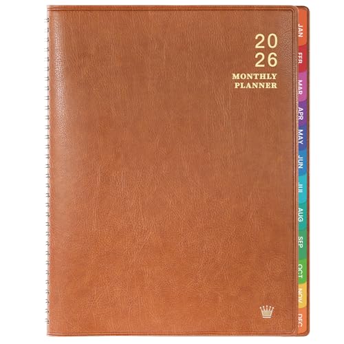 2026 Monthly Planner - 2026 Calendar/Planner 12 Months with Faux Leather, 8.86' x 11.4', Jan.2026 - Dec.2026, 15 Notes Pages, Strong Twin - Wire Binding, Pocket, Monthly Tabs, Perfect Organizer