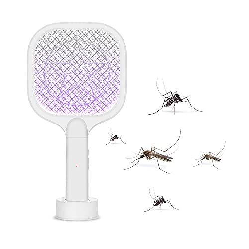 VariousHK Mini Elektronische Fliegenklatsche USB Wiederaufladbar Elektrischer Moskito Zapper Fliegenfänger Zapper gegen Mücken,Fliegen 3000 V für Hause,im Freien,mit 3-Lagen-Sicherheitsgitter Cover