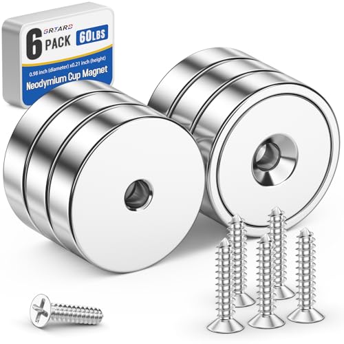 Grtard 6 Pack Neodymium Magnets 60LBS with Screws