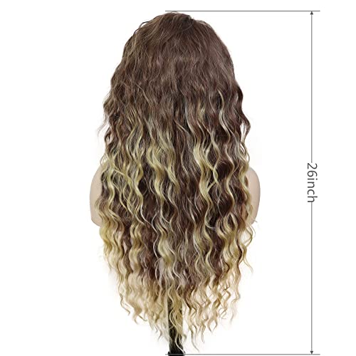 Image of GNIMEGIL 26 inch Long Curly Wigs for Women Synthetic Hair Brown Mixed Blonde Wig with Highlights Mixed Color Wig Soft Natural Wave Wigs for Daily Carnival Party Halloween Costume 80s Cosplay