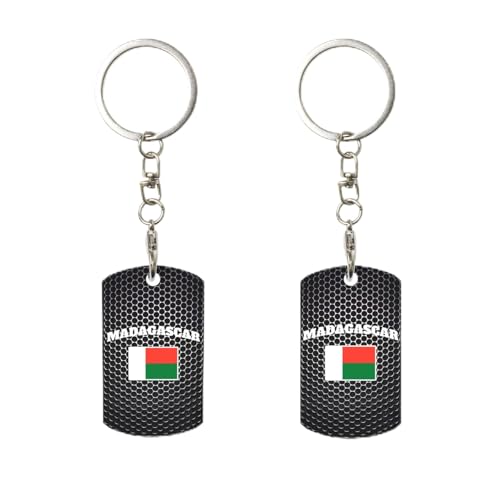 Porte-clés rectangulaire personnalisé avec drapeau de Madagascar, idéal pour la maison, le bureau et la moto.