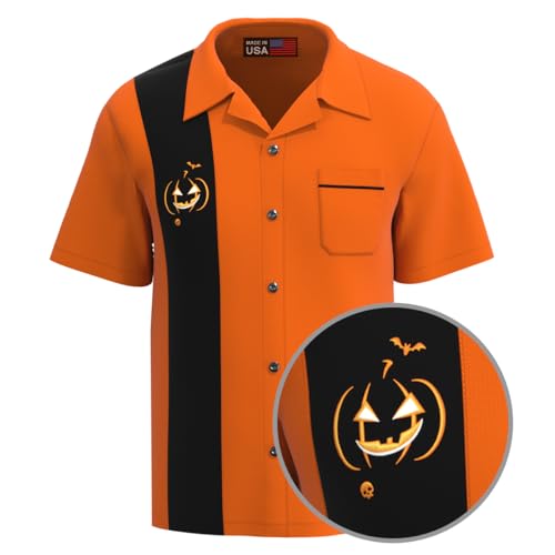 SSLR Men's Halloween Skeleton Pumpkin Button-Up Shirt - Short Sleeve, Lightweight, Black, Size Medium - View #7