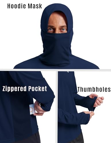 Image of PINSPARK UPF 50+ Sun Protection Hoodie Men with Mask Quick Dry Long Sleeve Fishing Hiking Shirts UV Rash Guard Lightweight