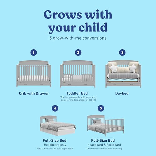 Image of Graco Benton 5-in-1 Convertible Crib with Drawer, Pebble Gray