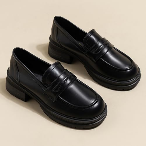 Women's Loafers, Lug Sole Slip On Platform Chunky Penny Loafers for Women, Stylish Dressy and Work Shoes, Business Casual Footwear for Women (Black,7)4