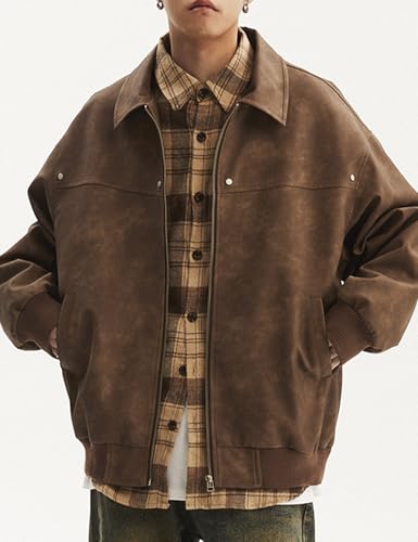 Image of Silent Vortex Men's Oversized Faux Leather Zip Up Bomber Jacket 90S Vintage Biker Racing Moto Jackets Streetwear Coats