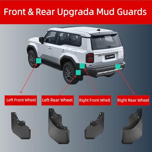 Image of Mud Flaps for 2024 2025 Toyota Prado, 4PCS Black Front & Rear Mud Guards, No Drill Holes, Wheel Lip Molding, Vehicle Specific Fit, Screw-In Installation