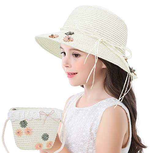Bienvenu Girls Sun Hat Set Straw Hats for Kids Beach Hat Set