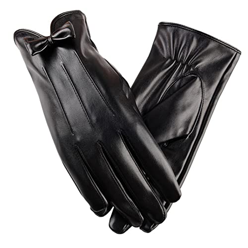 Guantes de cuero PU para mujer Invierno cálido moda pantalla táctil mensajes de texto guantes de conducción para damas