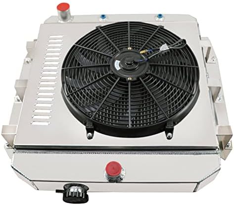 All Aluminum Radiator Fit for 1955-1959 Chevy Truck Radiador for 1955-1958 GMC 100/150 3.8L 4.3L L6/4.6L V8 3 Row Radiators Shroud 1x16" Fans Thermostat Relay Kit