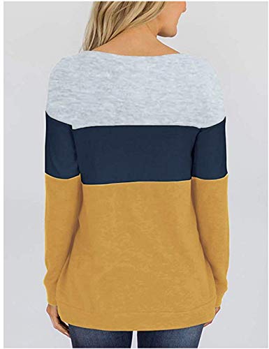 Locryz Womens Color Block Long Sleeve Round Neck Shirts Pullover Sweatshirt Tops (S, 06 Yellow)