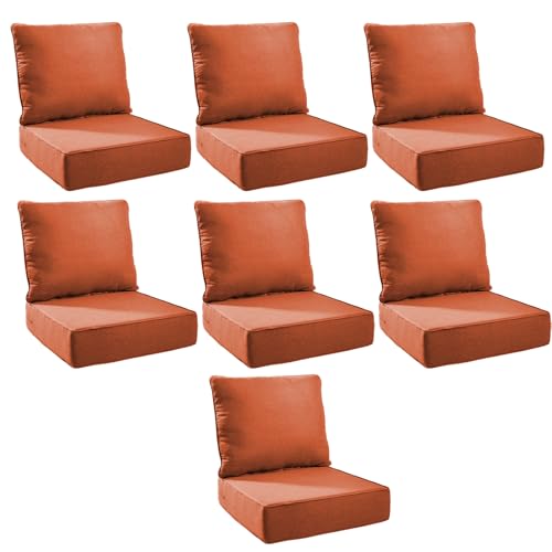 Image of Outdoor Cushion Set for Patio Furniture, UV Resistant, Water Resistant - 6 Inch Thick Foam Garden Cushions- 24x24 Inch Patio Seat Covers for Chair /Sofa /Couch | Orange | 7-Pack |