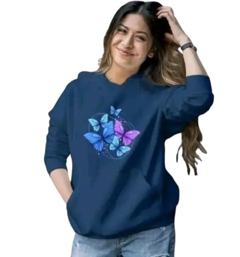Women's Pullover Hoodie with Butterfly Print, Purple, Long Sleeve Sweatshirt for Winter-picture-52
