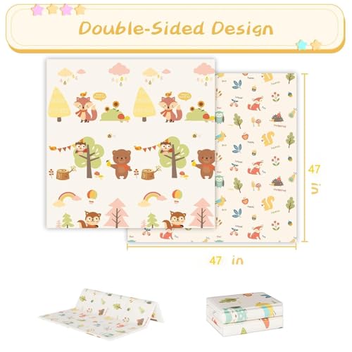 Hiaksedt Baby Play Mat 47 x 47 Inch Baby Playpen Mat, Foldable Baby Foam Mat, Reversible Baby Floor Mat for Infants & Toddlers, Portable Waterproof Activity PlayMats for Playpen.