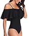 Tempt Me Women's Black Off Shoulder One Piece Swimsuits Flounce Ruffle Bathing Suits M