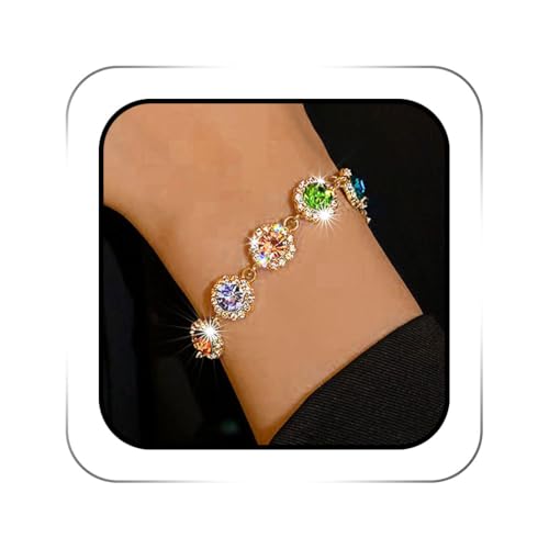 ACEDRE Colorful Crystal Bracelet Jewelry Gold Sparkly Rhinestone Adjustable Bracelets Rave Prom Hand Chain Accesssory for Women