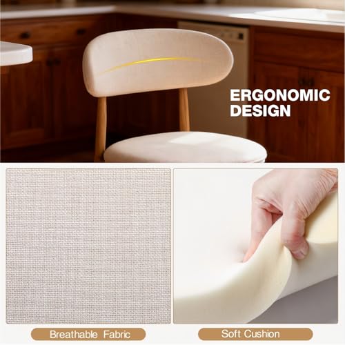 Image of AQO Counter Height Bar Stools Set of 3, Upholstered Counter Stools Modern Barstools with Metal Legs for Kitchen Island Dining Room, Wood-Grain