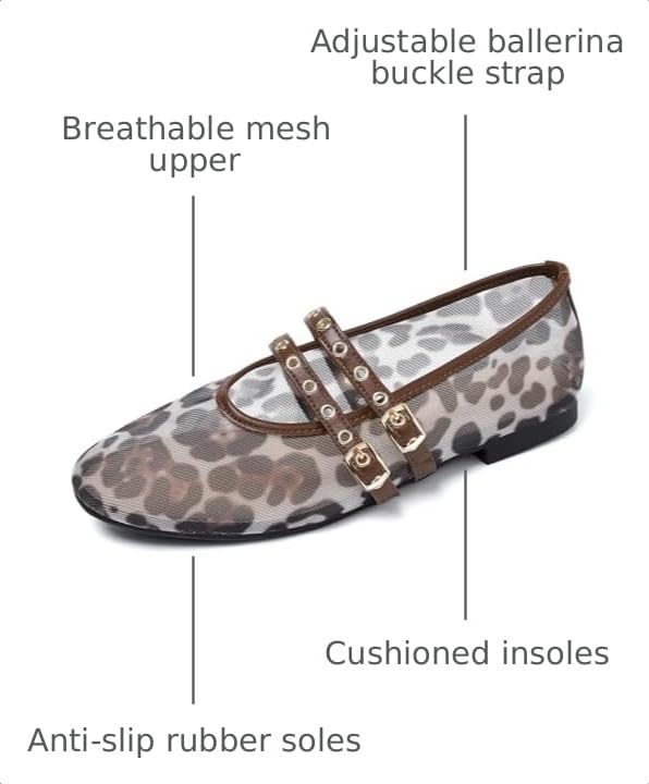 Image of Mesh Ballet Flats Shoes for Women Comfortable Studded Mary Jane Shoes Ballerina Buckle Strap Business Office Work Dress Shoes
