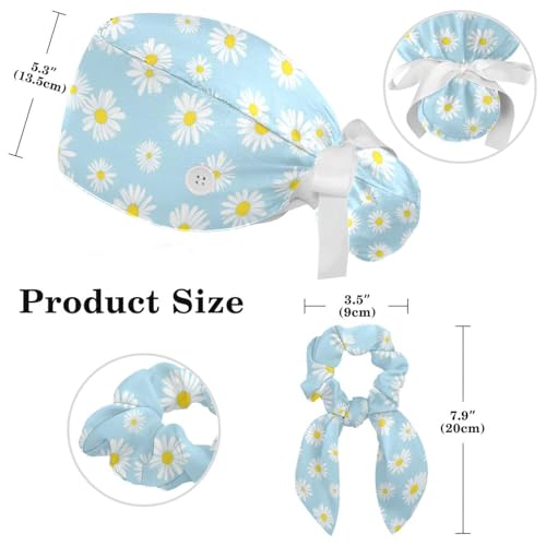 Image of Butterfly Scrub Cap Women with Ponytail & Buttons Adjustable Surgical Nurse Hat with Cotton Sweatband for Long Hair