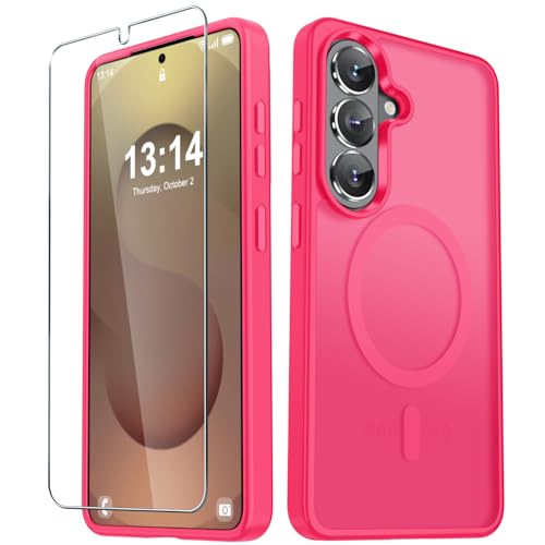 Image of YENAPOON for Samsung Galaxy S26+ Plus Case, Matte Magnetic Phone Cover | Fit for MagSafe, Screen Protector included, Shockproof Military Grade Protection, Translucent Frosted Back, Hot Pink