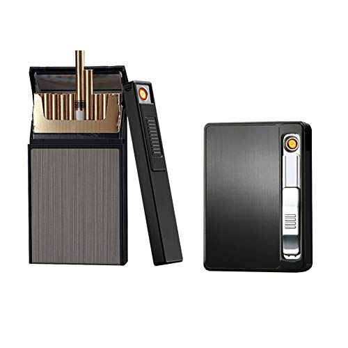 KAKAKA 2PCS Cigarette Case/Cigarette Holder/Cigarette Box with Electric Lighter Rechargeable, Flameless, Windproof (Black)