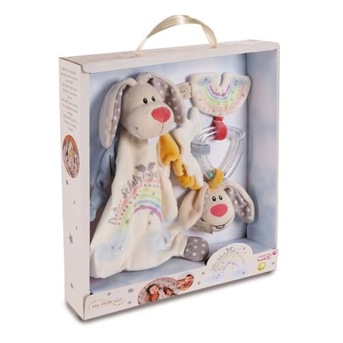 NICI Set Schmusetuch und Beißring Hase Schutzengel 32 x 30 x 6,3 cm – Baby Geschenkset ab 0 + Monaten, Erstausstattung für Neugeborene, Mädchen & Jungen, 48678, tolle Geschenkidee, beige
