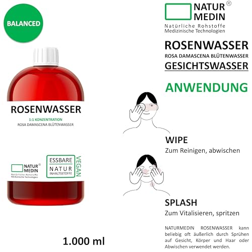 1.000-ml ROSENWASSER Essbares Gesichtswasser. 100% naturrein NATURMEDIN®