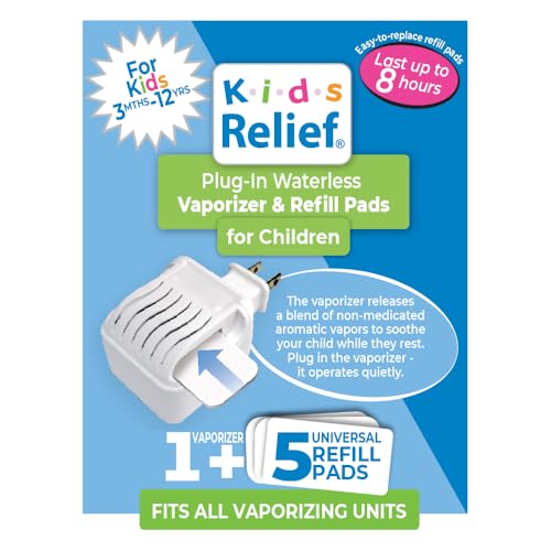 Kids Relief Plug-in Waterless Vaporizer + 5 Soothing Non-Medicated Lavender Menthol Eucalyptus Vapor Refill Pads 1 ct