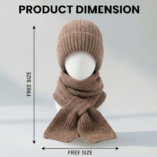 Image of Kraptick Women's Winter Cap and Scarf Set - Thick Fleece Lined Knitted Beanie Hat and Neck Warmer Muffler for Ladies, Soft & Stretchable Woolen Snow Proof for Extreme Cold -4