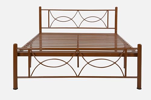 Image of Luno Metal King Size Bed Without Storage | Wrought Iron Double Bed with Headboard & Footboard | Sturdy Powder Coated Platform Bed King Size Cot for BedroomLivingRoom Brown (75x72)