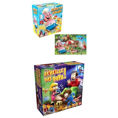 Lot 2 Jeux - CUISTO Dingo avec Puzzle + Reveille Pas Papa! - Jeux de Société d'action Amusants pour Enfants - A partir de 4 Ans - pour Jouer en Famille et Entre Amis - 2 à 4 Joueurs