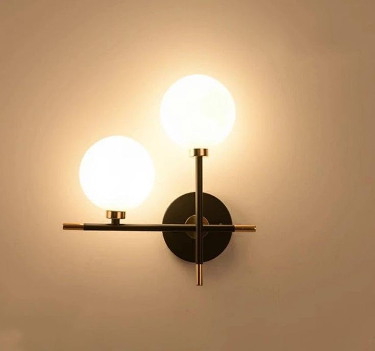 RBSK Metal Double Globe (Black) Wall Light for Living Room Modern | Wall Lamp for Living Room, Bedroom | Wall Light for Home Decoration | Bedside Wall Lamp (with Bulb)-image-47