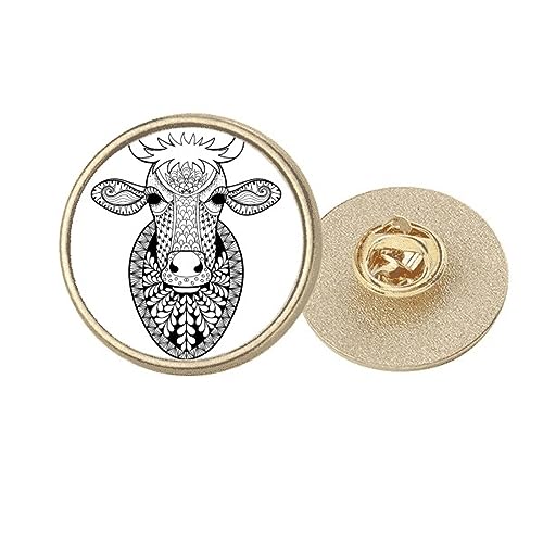 Broche ronde métal doré vache finition haut de gamme Art déco