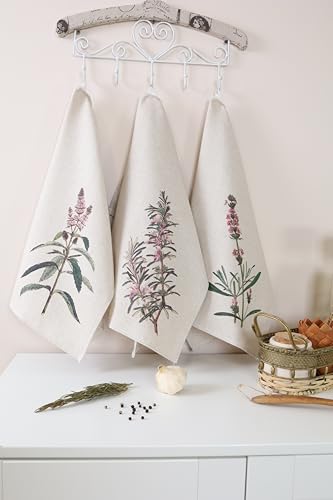 textile idea - Set mit 3 Geschirrtücher Halbleinen 46x60 cm, Küchentücher, Kleine Handtücher 60% Leinen, 40% Baumwolle, Handtuch mit Aufhänger - Provence, 3 STK.
