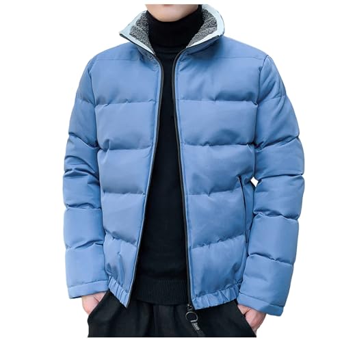 Generisch Chaqueta de invierno para hombre de corte ancho con cuello alto ancho, chaqueta acolchada, chaqueta de invierno, chaqueta acolchada corta, chaqueta acolchada, abrigo de invierno cálido, azul