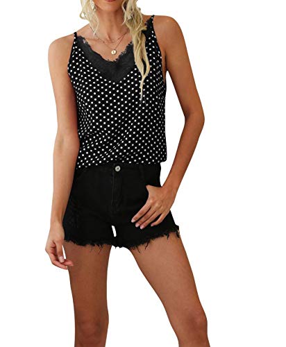 ZLCC Été Femmes Gilet à Pois col en v Dentelle Garniture Mode Sexy Petit Gilet Femmes T-Shirt Cover