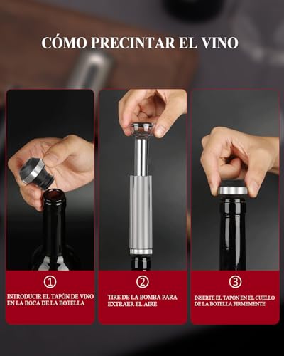 CIRCLE JOY Sacacorchos Eléctrico 7 en 1, Abridor de Vino Recargable con Soporte de Carga, Cortacápsulas, Vertedor, Bomba de Vacío y 2 Tapones para Vino, Cable USB-C - imagen 5