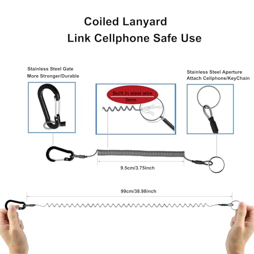 TOOLIN Phone Coiled Lanyard,Universal Protector Phone Leash with Silicone holder,Fit Outdoor/Hiking/Climbing/Fishing/KayakTether, SmartPhone Tether (Black) - image 4