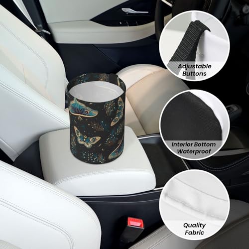 Image of Car Garbage Bag Boho Butterflies Stars Mini Car Trash Bin Portable Collapsible Waterproof Rubbish Bag for Car Accessories Back Front Seat Cup Holder