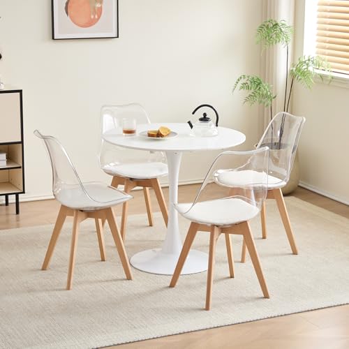 DEYARNA HOME Juego de Comedor Mesa Redonda 80cm y 4 Sillas de Comedor Transparentes para Cocina, Sala de Estar, Oficina y Otras Zonas Públicas (RD_Blanco)
